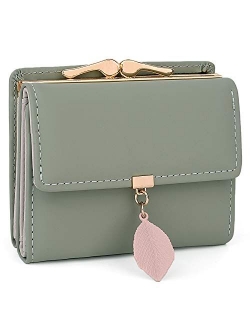 Small Wallet for Women PU Leather Leaf Pendant Card Holder Organizer Coin Purse