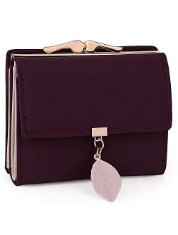 Small Wallet for Women PU Leather Leaf Pendant Card Holder Organizer Coin Purse