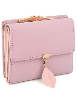 Small Wallet for Women PU Leather Leaf Pendant Card Holder Organizer Coin Purse