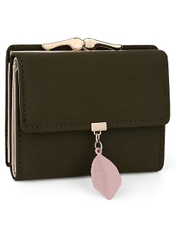 Small Wallet for Women PU Leather Leaf Pendant Card Holder Organizer Coin Purse