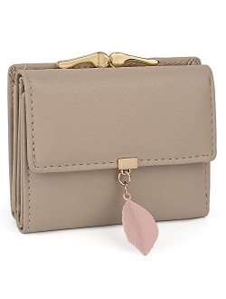 Small Wallet for Women PU Leather Leaf Pendant Card Holder Organizer Coin Purse