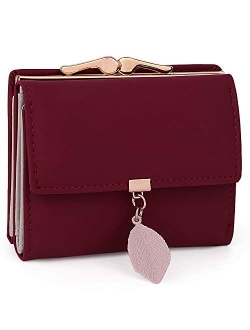 Small Wallet for Women PU Leather Leaf Pendant Card Holder Organizer Coin Purse