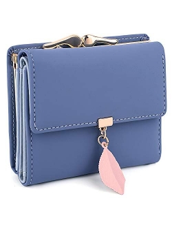 Small Wallet for Women PU Leather Leaf Pendant Card Holder Organizer Coin Purse