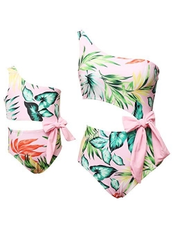 DINIGOFIN Girls Two Pieces Swimsuit for Women High Waisted Bikini Set Mommy and Me Bathing Suits Family Matching Swimwear