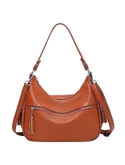 Womens Handbags Soft Leather Hobo Shoulder Bag Ladies Crossbody Tote Purses with Tassel