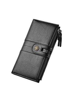 Mens Phone Wallet, Leather Long Coin Purse Bag Card Holder Wallet for Men