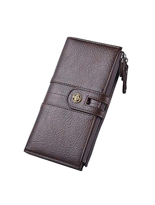 Aeeque Mens Phone Wallet, Leather Long Coin Purse Bag Card Holder Wallet for Men