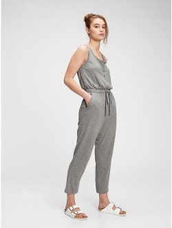 Crew Neck Henley Button Placket Sleeveless Jumpsuit