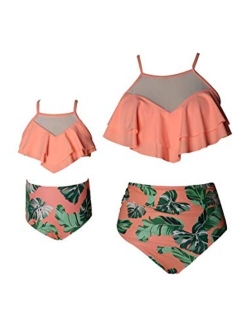 YMING Matching Mom and Daughter Swimsuits Two Piece High Waist Bikini Sets