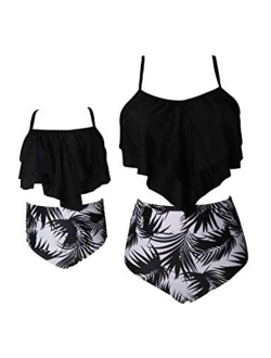 YMING Matching Mom and Daughter Swimsuits Two Piece High Waist Bikini Sets