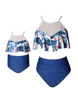 YMING Matching Mom and Daughter Swimsuits Two Piece High Waist Bikini Sets