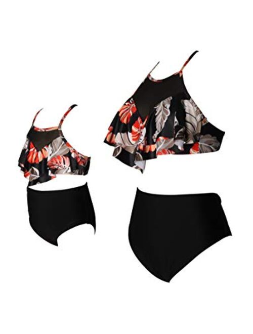 YMING Matching Mom and Daughter Swimsuits Two Piece High Waist Bikini Sets