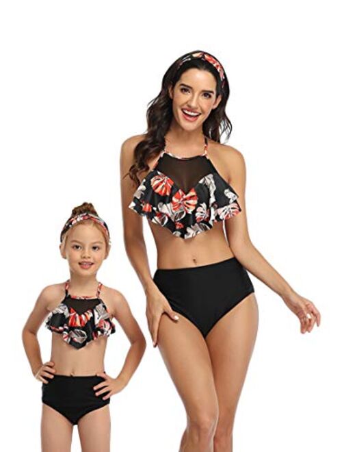 YMING Matching Mom and Daughter Swimsuits Two Piece High Waist Bikini Sets