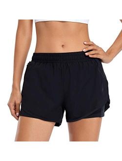 Womens Running Shorts with Liner Athletic Shorts with Pockets Workout Shorts