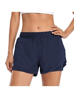 Womens Running Shorts with Liner Athletic Shorts with Pockets Workout Shorts