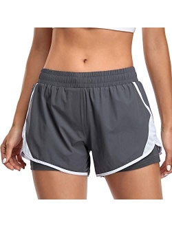 Womens Running Shorts with Liner Athletic Shorts with Pockets Workout Shorts