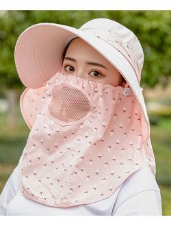 Light Pink Floral Face & Neck Flap Sunhat