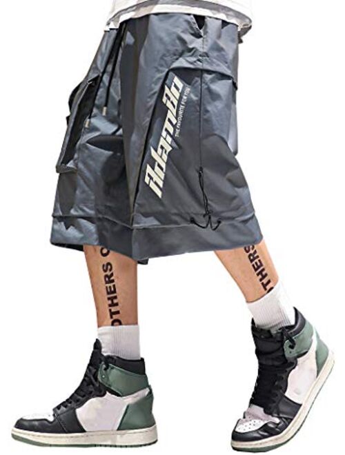 MOKEWEN Men's Hiphop Techwear Cargo Jogger Shorts Active Pants with Pockets