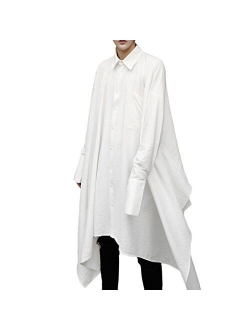 Men's Unbalance Hem Extended Long Sleeve Button Down Shirts