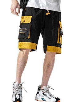 Men's Two Tone Cargo Jogger Elastic Waist Fifth Pants Shorts with Multi Pocket