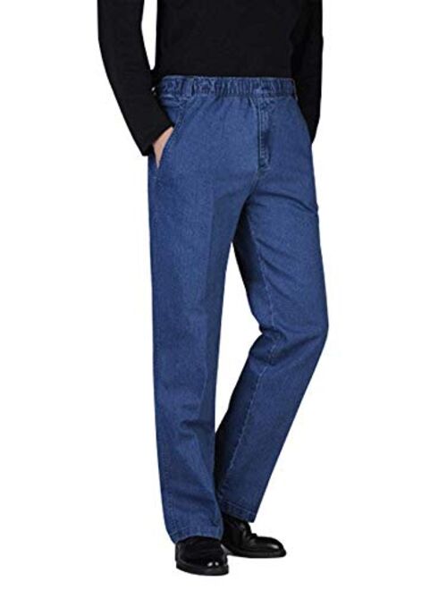 HONIEE Men’s Elastic Waist Denim Pants Casual Loose Fit Jeans