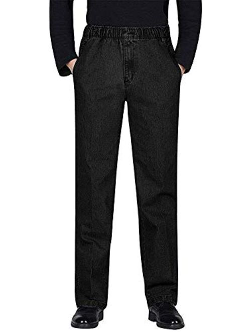 HONIEE Men’s Elastic Waist Denim Pants Casual Loose Fit Jeans