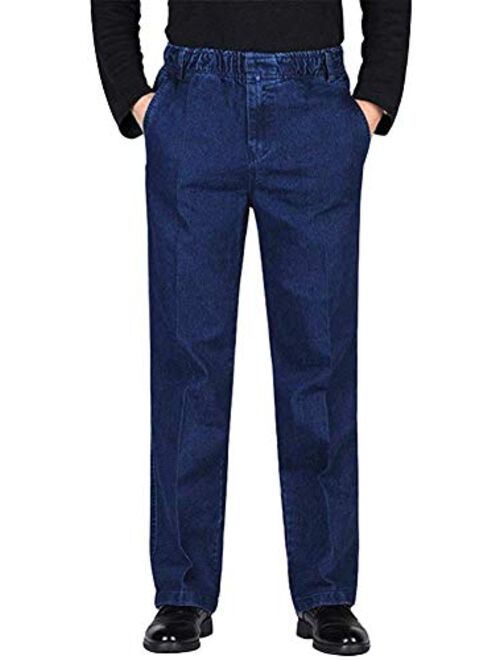 HONIEE Men’s Elastic Waist Denim Pants Casual Loose Fit Jeans