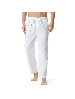 Mens Linen Pants Elastic Waist Drawstring Yoga Beach Trousers