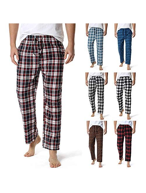 HONIEE Men's Flannel Plaid Soft Knit Pajama Pants Sleep Lounge Pant