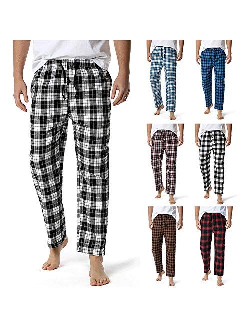 HONIEE Men's Flannel Plaid Soft Knit Pajama Pants Sleep Lounge Pant