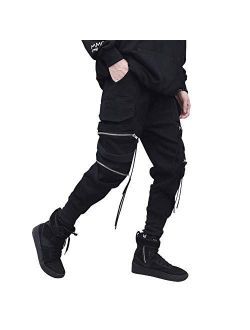  JUNGE Mens Cargo Work Pants with Reflective Stripes Hip Hop  Harem Pant Jogger Sweatpants Punk Sports Jogging Pants Trousers : Sports 