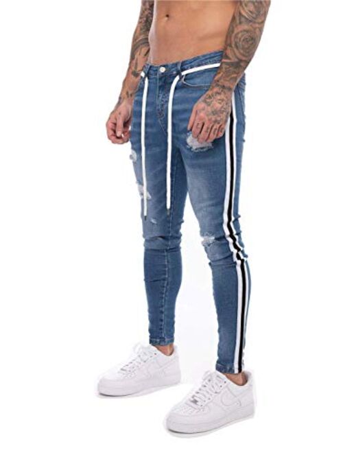 HONIEE Skinny Jeans for Men Stretch Slim Fit Ripped Distressed Denim Pants