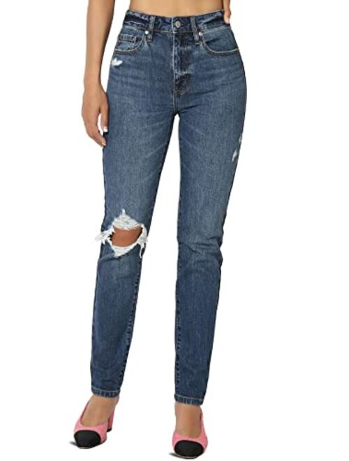 TheMogan Women's Distressed Washed Denim Mid Rise Boyfriend Jeans Medium 15