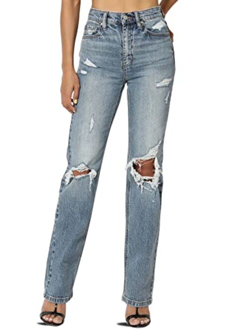 TheMogan Women's Distressed Washed Denim Mid Rise Boyfriend Jeans Medium 15