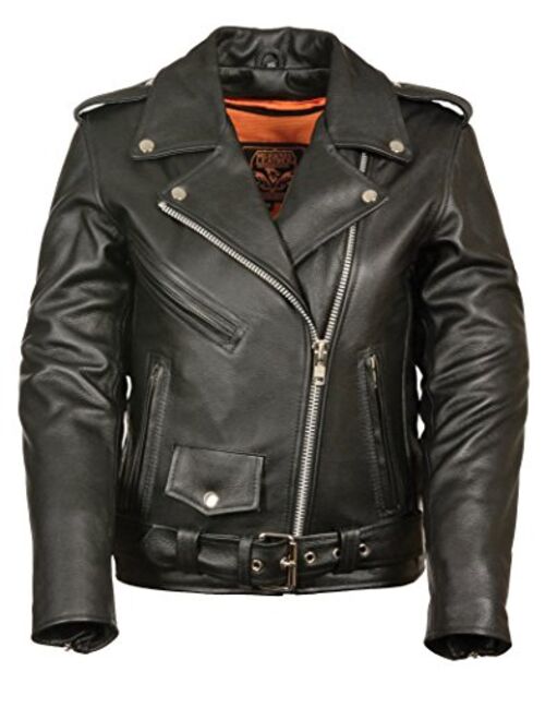 Ladies Leather Motorcycle Leather Jacket Plain Sides