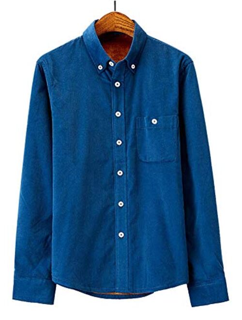 HONIEE Men's Slim Fit Long Sleeve Solid Flannel Fleece Shirt Jackets