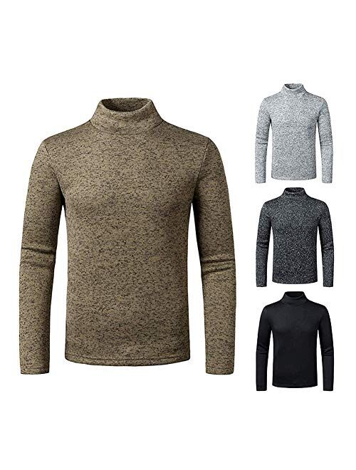 HONIEE Mens Slim Fit Pullover Fleece Sweaters Knitted Turtleneck Thermal