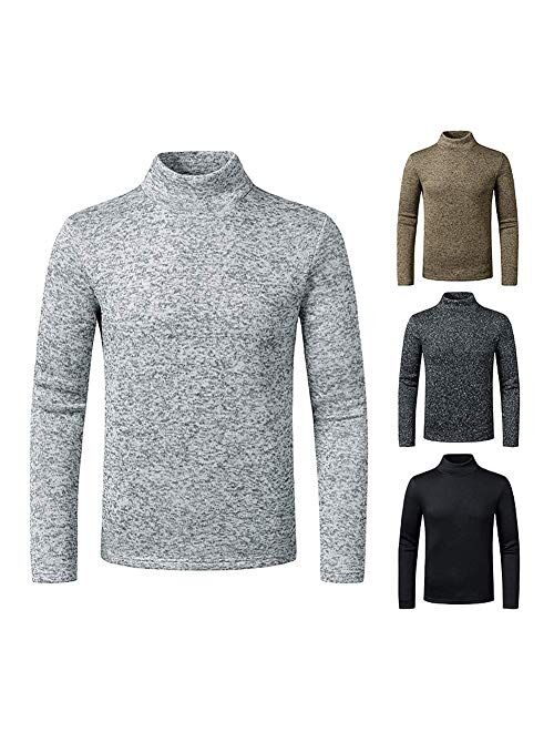 HONIEE Mens Slim Fit Pullover Fleece Sweaters Knitted Turtleneck Thermal