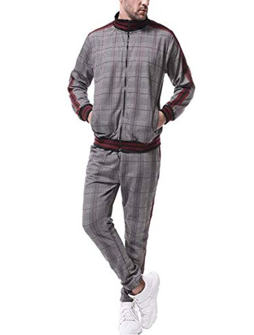 HONIEE Men's Side Stripe Zipper Jacket Full Zip Drawstring Waistband Tracksuit for Men