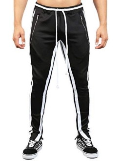 Mens Hip Hop Premium Slim Fit Track Pants - Zipper Pockets Athletic Jogger Bottom with Side Taping