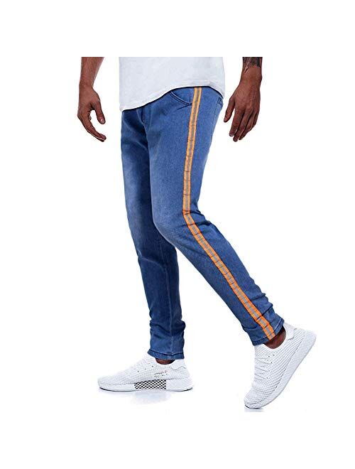 HONIEE Men's Ripped Jeans Zippered Slim Fit Skinny Stretch Jeans Pants Zipper