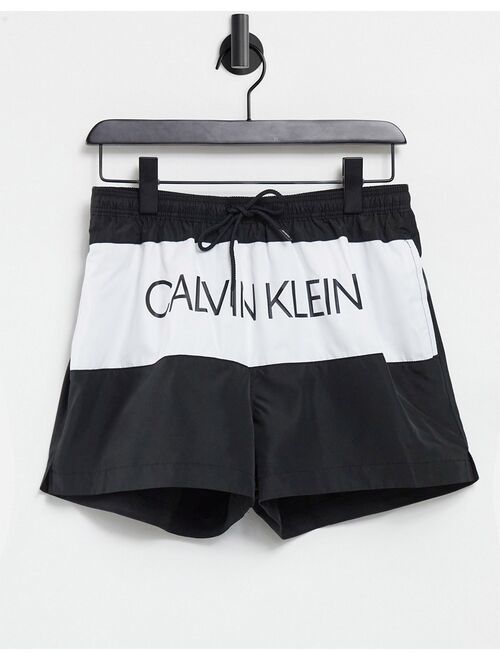 Calvin Klein short drawstring large logo swim shorts in black