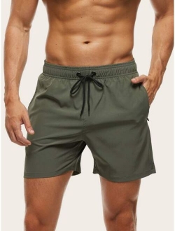 Men Drawstring Waist Swim Trunks