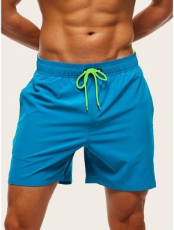 Men Drawstring Waist Swim Trunks