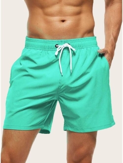 Men Drawstring Waist Swim Trunks