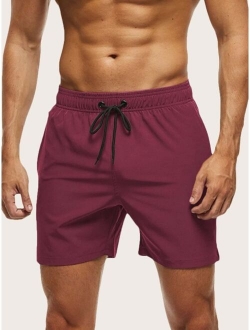 Men Drawstring Waist Swim Trunks