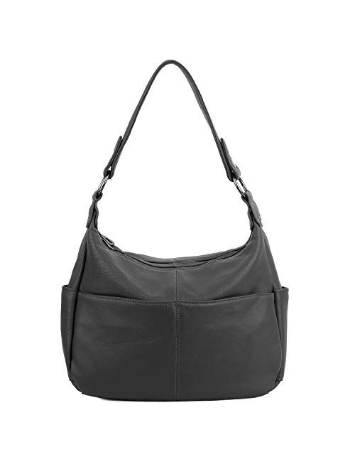 YALUXE Women's Double Zipper Cowhide Leather Style Shoulder Bag