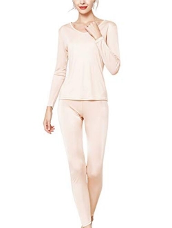 METWAY Women's Silk Long Johns |V-Neck Silk Thermal Underwear Sets|Winter Silk Long Underwear