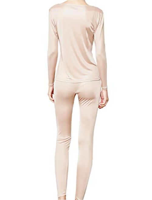 Buy METWAY Women's Silk Long Johns, V-Neck Silk Thermal Underwear  Sets, Winter Silk Long Underwear online