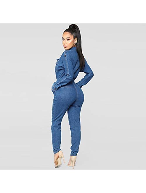 FIRERO Sexy Jumpsuit Denim Jeans Womens Long Pants Overalls V Neck Slim Romper Trousers